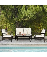 Gymax 4PCS Rattan Patio Conversation Furniture Set Wicker Sofa Set w/ Waterproof Cover
