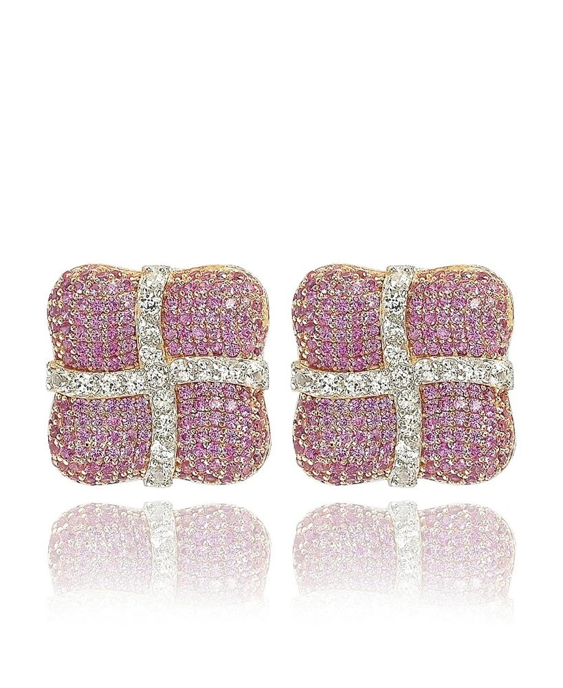 Suzy Levian New York Pink Sapphire & Lab-Grown White Sapphire Wrapped Cushion Drop Stud Earrings in Sterling Silver by Suzy Levian