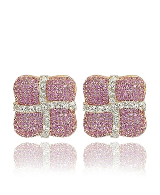 Suzy Levian New York Pink Sapphire & Lab-Grown White Sapphire Wrapped Cushion Drop Stud Earrings in Sterling Silver by Suzy Levian