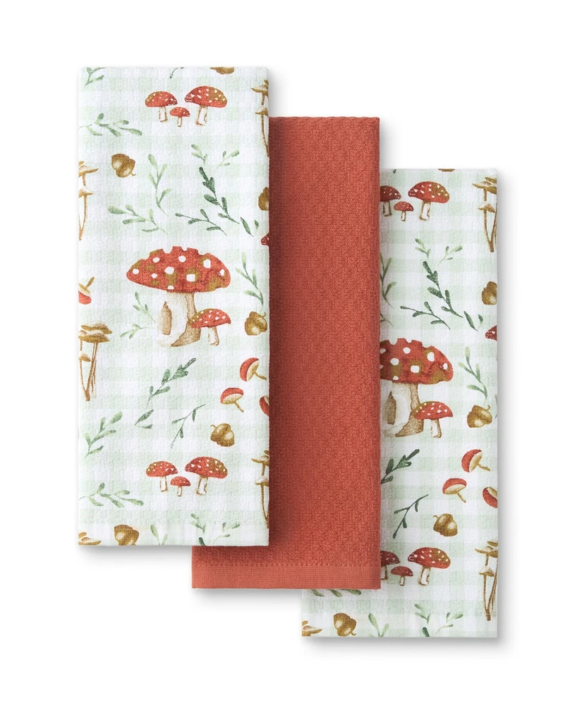 Martha Stewart Autumn Harvest Mushroom Plaid Kitchen Towel, Set of 3