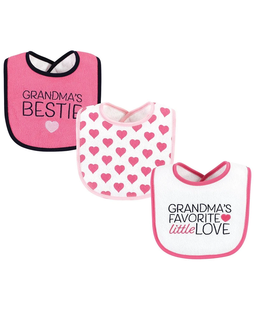 Hudson Baby Infant Girl Fiber Filled Drooler Bibs 3pk, Grandmas Favorite Heart, One