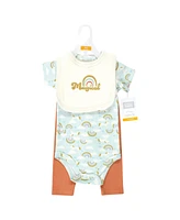 Hudson Baby Girls Cotton Bodysuit, Pant and Bib Set