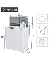 Gymax Portable Semi-automatic Washing Machine 26 lbs Twin Tub Laundry Washer Grey