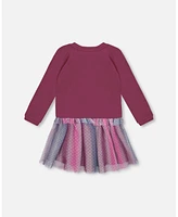 Deux par Toddler Girls Bi-Material Dress With Tulle Skirt Burgundy - Toddler|Child