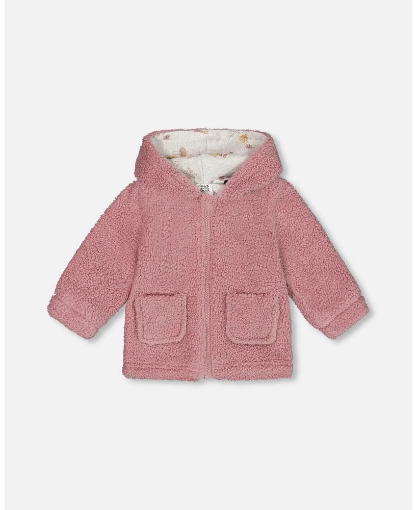 Deux par Baby Girls Sherpa Hooded Zip Jacket Woodrose