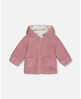 Deux par Baby Girls Sherpa Hooded Zip Jacket Woodrose