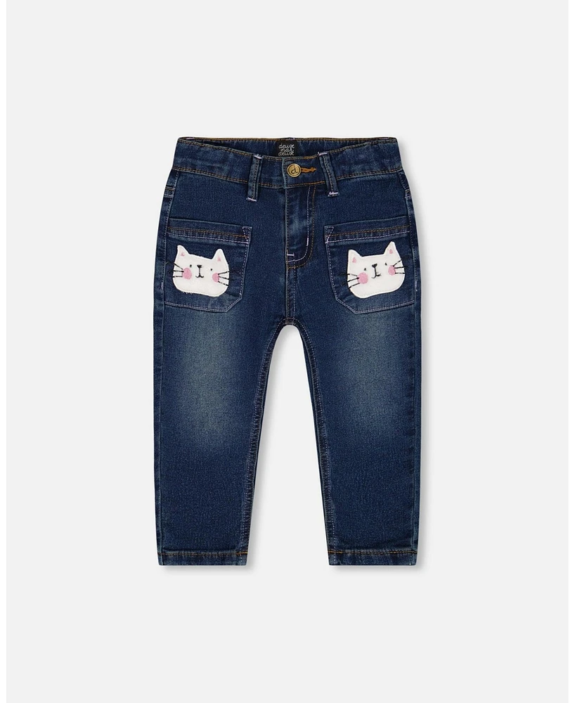 Deux par Baby Girls Cat Jeans Dark Denim