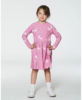 Deux par Deux Toddler Girls Printed Unicorn Dress With Pockets Pink