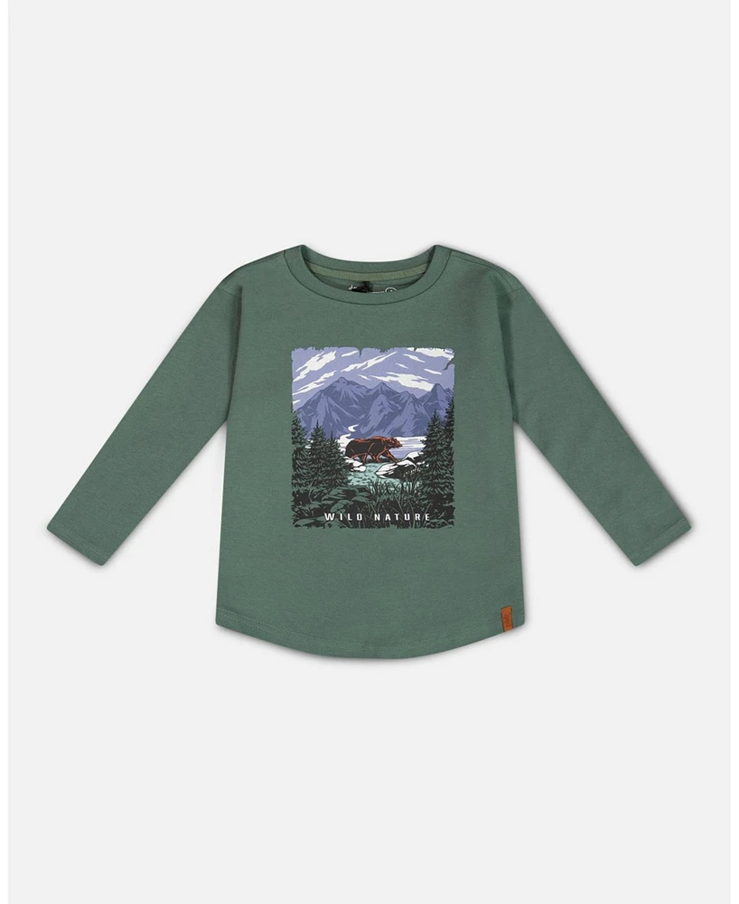 Deux par Big Boys Long Sleeve T-Shirt With Print Forest Green