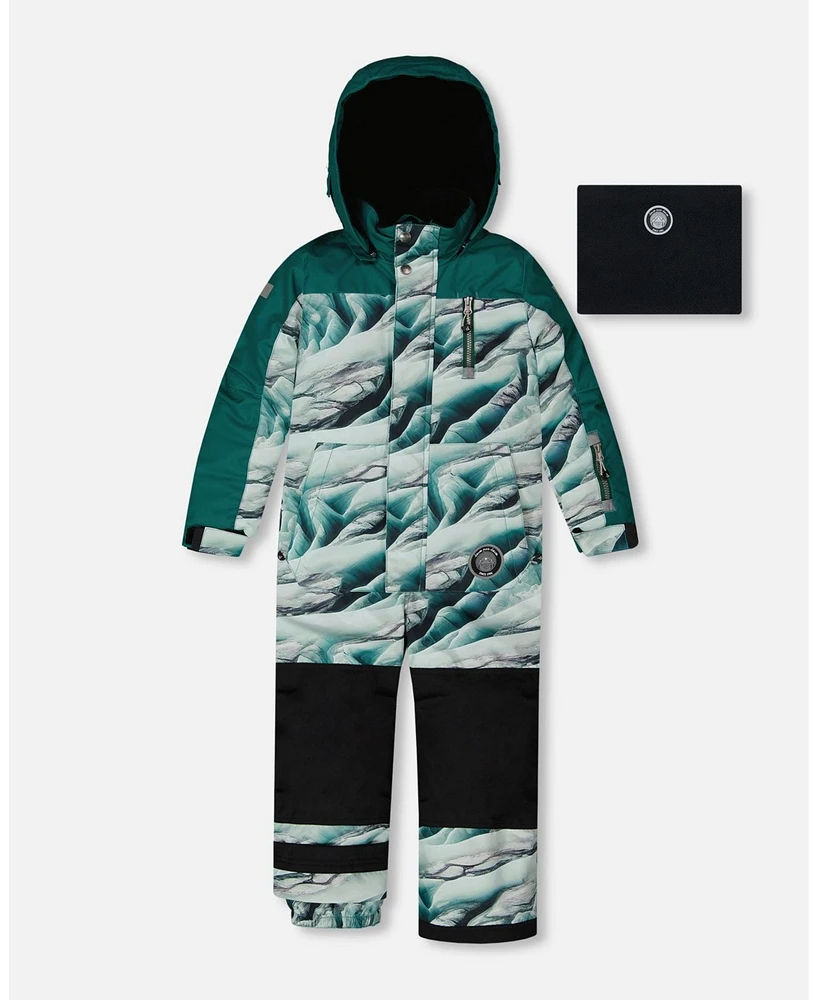 Deux par Toddler Boys One Piece Snowsuit Forest Green Printed Glaciers - Toddler|Child