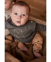 Deux par Baby Boys Organic Cotton Top With Printed Bears Pant Set Sand