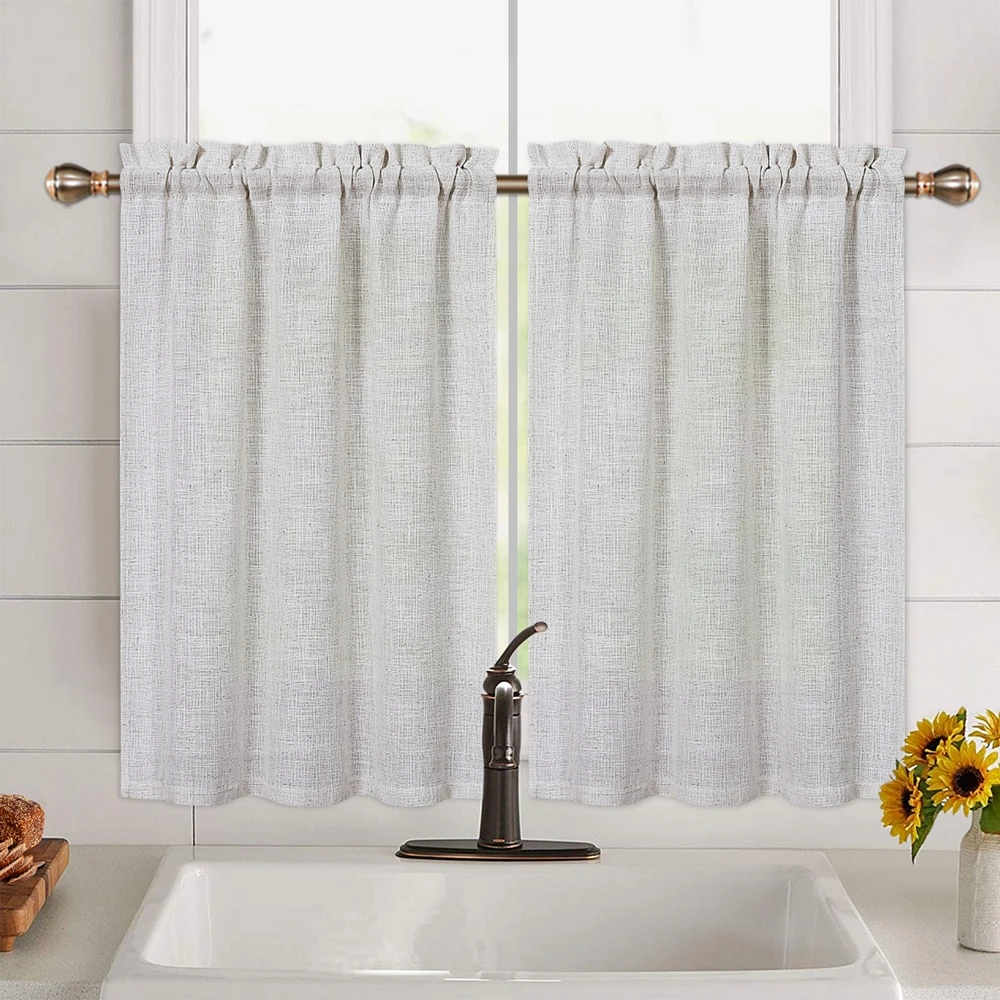 Caromio Linen Blend Kitchen Tier Window Curtain Pair, 52" x 24"