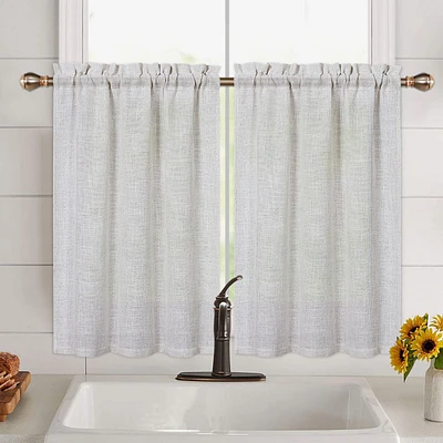 Caromio Linen Blend Kitchen Tier Window Curtain Pair