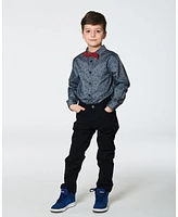 Deux par Little Boys Printed Pine Chambray Shirt With Bow Tie Gray - Toddler|Child