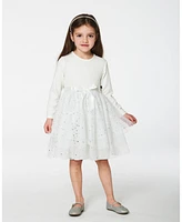 Deux par Toddler Girls Bi-Material Dress With Glittering Tulle Skirt Off White - Toddler|Child