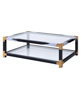 Simplie Fun Lafty Coffee Table in White Brushed & Clear Glass