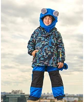 Deux par Deux Big Boys Two Piece Snowsuit Royal Blue Printed Dinos