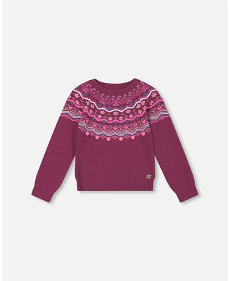 Deux par Big Girls Fairisle Sweater Burgundy