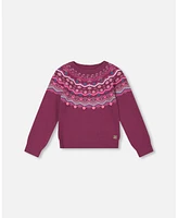 Deux par Big Girls Fairisle Sweater Burgundy