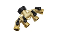 Cowin 4 Way Brass Hose Splitter 3/4" Hose Faucet Manifold with 4 Valves