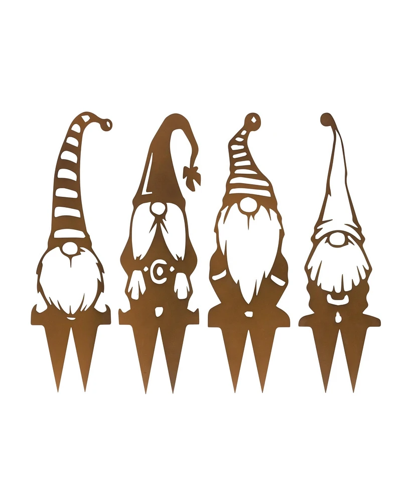 Slickblue Metal Gnome Garden Stake (Set of 4)