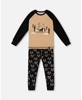 Deux par Baby Boys Organic Cotton Two Piece Pajama Set Black Printed Fox