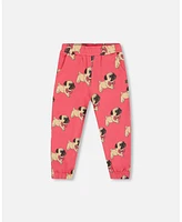 Deux par Big Girls Fleece Sweatpants Magenta Printed Pug