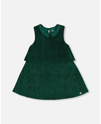 Deux par Toddler Girls Sleeveless Dress With Eyelet Collar Forest Green - Toddler|Child