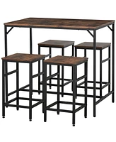 Homcom Wooden 4 Seater Dinner Tabletop Furniture Set with 4 Chairs & Steel Legs, Black