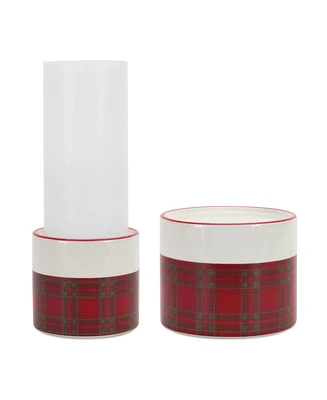 Slickblue Winter Plaid Ceramic Candle Holder (Set of 2)