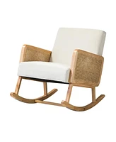 Hulala Home Venezia Upholstery Rocking Chair with Rattan Arms