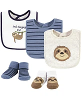 Hudson Baby Infant Boy Cotton Bib and Sock Set, Sloth, One Size