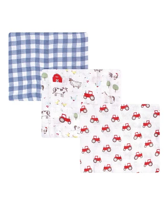 Hudson Baby Infant Boy Cotton Muslin Swaddle Blankets, Boy Farm Animals, One Size