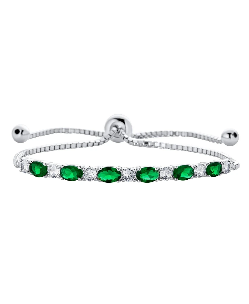 Bling Jewelry 6CTW Cubic Zirconia Oval Cz Green Alternating Round Clear Cz Slide Tennis Bracelet Bolo Style For Women Rhodium Plated Adjustable