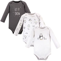 Hudson Baby Baby Boys Unisex Baby Cotton Long-Sleeve Bodysuits, Gray Penguin