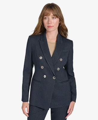 Tommy Hilfiger Women's Double Breasted Metallic Pinstriped Blazer