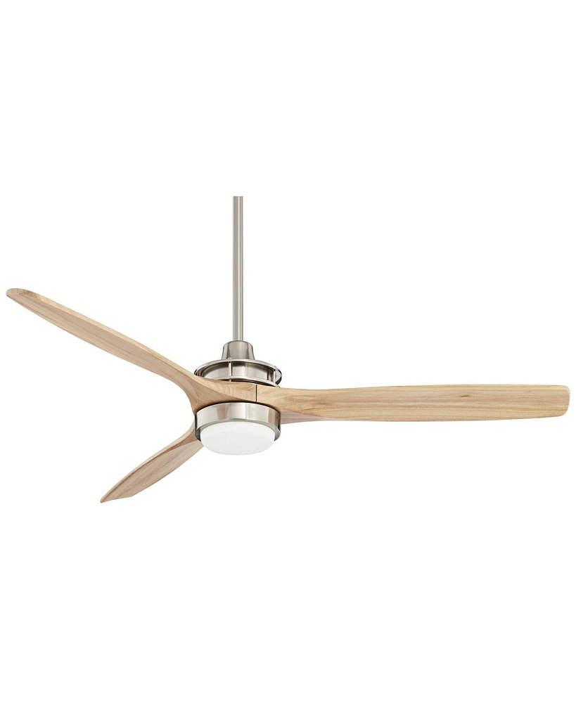 52" Windspun Modern 3 Blade Indoor Ceiling Fan with Dimmable Led Light Remote Control Brushed Nickel Natural Wood for Living Kitchen House Bedroom Fam