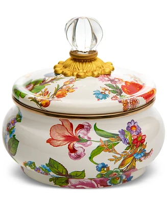 Mackenzie-Childs White Flower Market Enameled Steel Squashed Pot