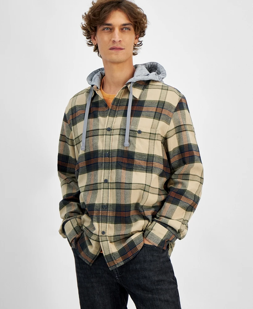 Sun + Stone Men's Lars Hooded Plaid Shirt, Created for Macy's