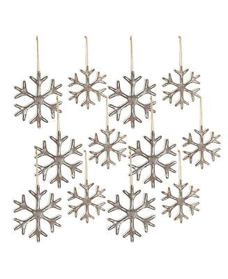 Slickblue Wooden Snowflake Ornament With White Washed Finish (Set of 12)