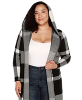 Belldini Plus Hooded Plaid Coatigan Sweater