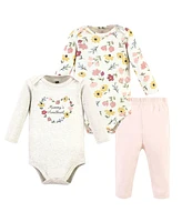 Hudson Baby Girls Long-Sleeve Bodysuits and Pants, Soft painted floral - long