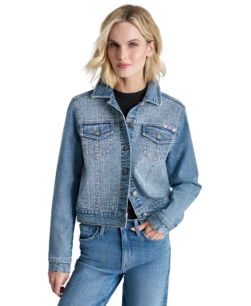 Dkny Jeans Women's Logo Embellished Denim Trucker Jacket