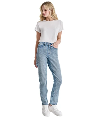 Dkny Jeans Women's High-Rise Logo Embellished Slim Straight