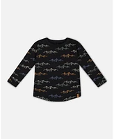 Deux par Big Boys Long Sleeve Printed T-Shirt Black Mountains