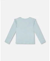 Deux par Big Girls Organic Cotton T-Shirt With Frill Light Blue