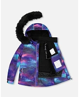 Deux par Little Girls Two Piece Snowsuit Printed Aurora Borealis And Purple - Toddler|Child