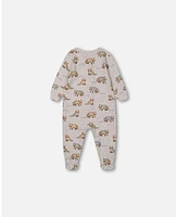 Deux par Baby Boys Organic Cotton One Piece Pajama Beige Mix Printed Racoons