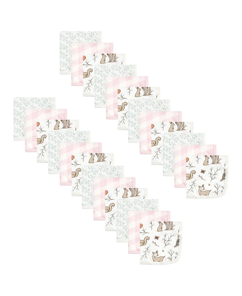 Hudson Baby Infant Girl 24Pc Cotton Muslin Washcloths, Enchanted Forest, One Size