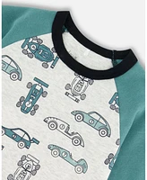 Deux par Deux Baby Boys Baby Organic Cotton Two Piece Pajama Set Green Printed Cars